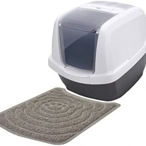 PETGARD Sparpack Katzentoilette Katzenklo Haubentoilette mit aufstellbarer Schwingtür Weiss-schwarz inkl. Vorlegematte