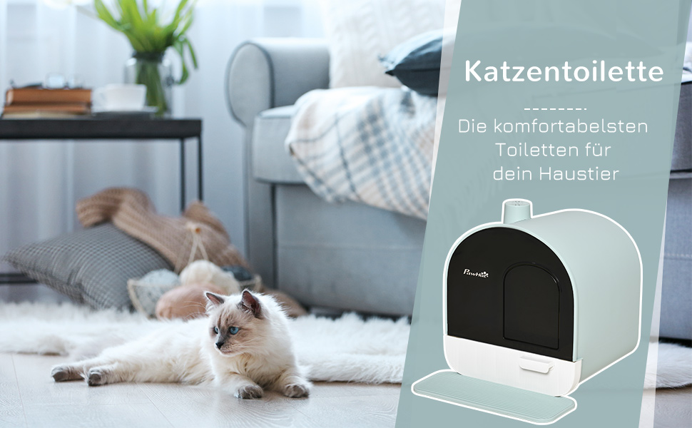 PawHut Katzentoilette mit Haube für Katzen bis 5 kg Katzenklo mit Deckel Ktzenstreu Matte Kunststoff