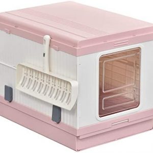 Pawhut Katzentoilette mit ausziehbarer Schale, Katzenklo mit Schaufel, Zusammenklappbar und Tragbar, ABS, Rosa, 54 x 43 x 42 cm