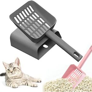 Pusui Katzenstreuschaufel-Set, Katzenstreu-Scooper, katzenstreuschaufel mit Halter, Schaufel Katzentoilette,Plastiksieb Schaufel, Katzenstreu Katzentoilette, für Reinigung des Katzenklos-Dunkelgrau