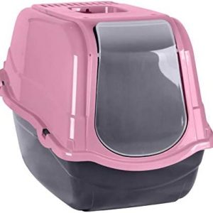 Rammento Katzentoilette mit Deckel, große Katzentoilette mit hoher Seitenfilterbox, rosa Kloo mit Klappe und Licht