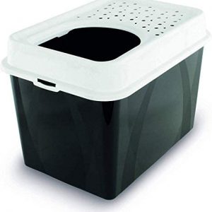Rotho Berty hohes Katzenklo mit Top-Eingang, Kunststoff (PP) BPA-frei, schwarz/weiss, 57.2 x 39.2 x 40 cm