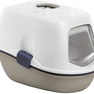 Stefanplast Katzentoilette „FURBA TOP“ | Katzenklo mit Deckel und Tür | Mit Reinigungssieb und 2 Schalen (Weiß-Braun)