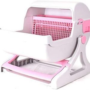 TOMYEUS Katzentoilette Flip Deckel Katze Wurf Box Halbautomatische Schnelleinigung Luxuskatze Toilette Tray PP Harz Katze Wurf Box Katzenklo (Color : Pink)