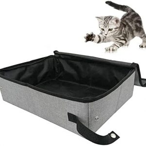 Tragbare Katzentoilette, Faltbare Katzentoilette, wasserdichte Katzentoilette, Reisekatze Katzentoilette mit Abdeckung für Reisen mit Mittelgroßen Katzen und Kätzchen (Grau)
