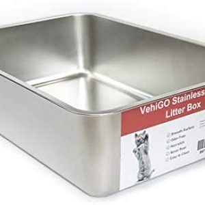 VehiGo extra große Katzentoilette aus Metall, Edelstahl, langlebig, für große oder mehrere Katzen, Katzentoilette mit glatter Oberfläche und einfacher Reinigung