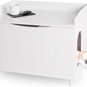 WONDERMAKE® Katzenschrank für Katzentoilette groß aus Holz, Katzenklo-Schrank Kommode XL, Design Katzen-Haus Toilette Klo Waschbecken-Unterschrank für Bad, 73,5 x 51,5 x 57 cm, weiß