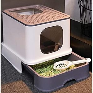 WXJ Vollständig Geschlossene Katzentoilette mit Deckel, Spritzwassergeschütztes Katzentöpfchen von Oben, Katzentoilette mit Schubladendesign, Geeignet für Katzen Unter 10 Kg