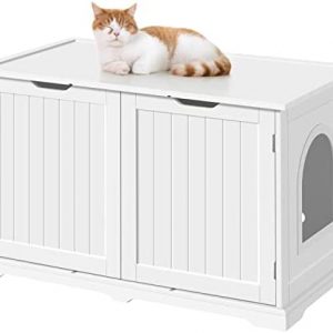 Yaheetech 95 × 53,5 × 57,5 cm katzenschrank für katzentoilette, Katzenhaus mit großem Stauraum, Verdecktes Katzenklo Katzenkissen mit Einzeltür Weiß