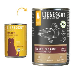 Liebesgut Biokost Adult Katze mit Ente, Mangold und Reis 6x400g