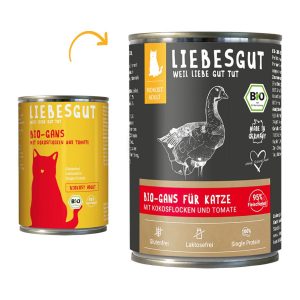 Liebesgut Biokost Adult Katze mit Gans, Kokos und Tomate 6x400g