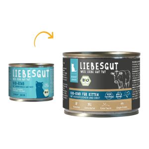 Liebesgut Biokost Junior Katze mit Rind, Kokos und Obst 24x200g